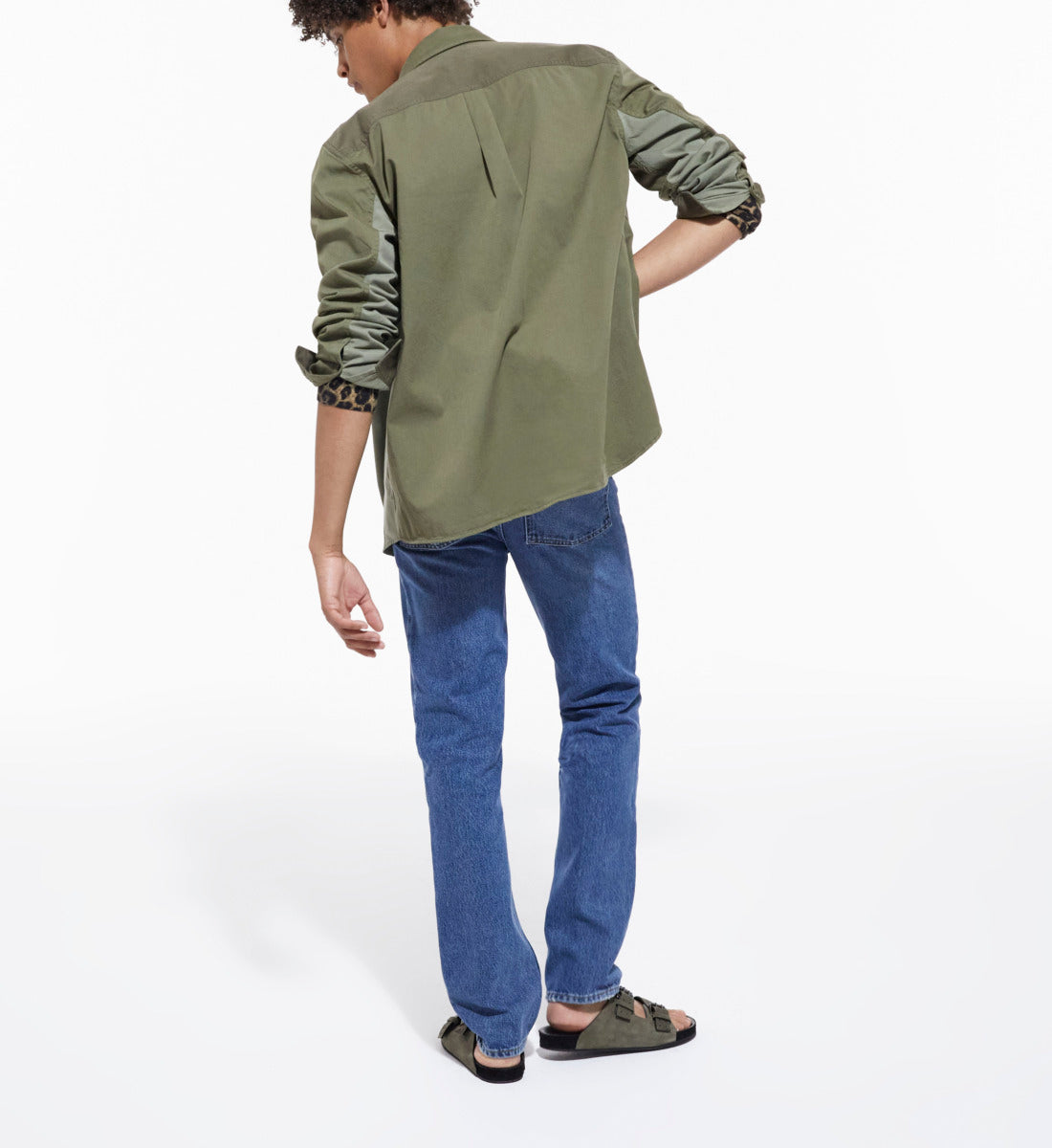 Khaki Classic Collar Patchwork Denim Shirt | Men | Olive Night