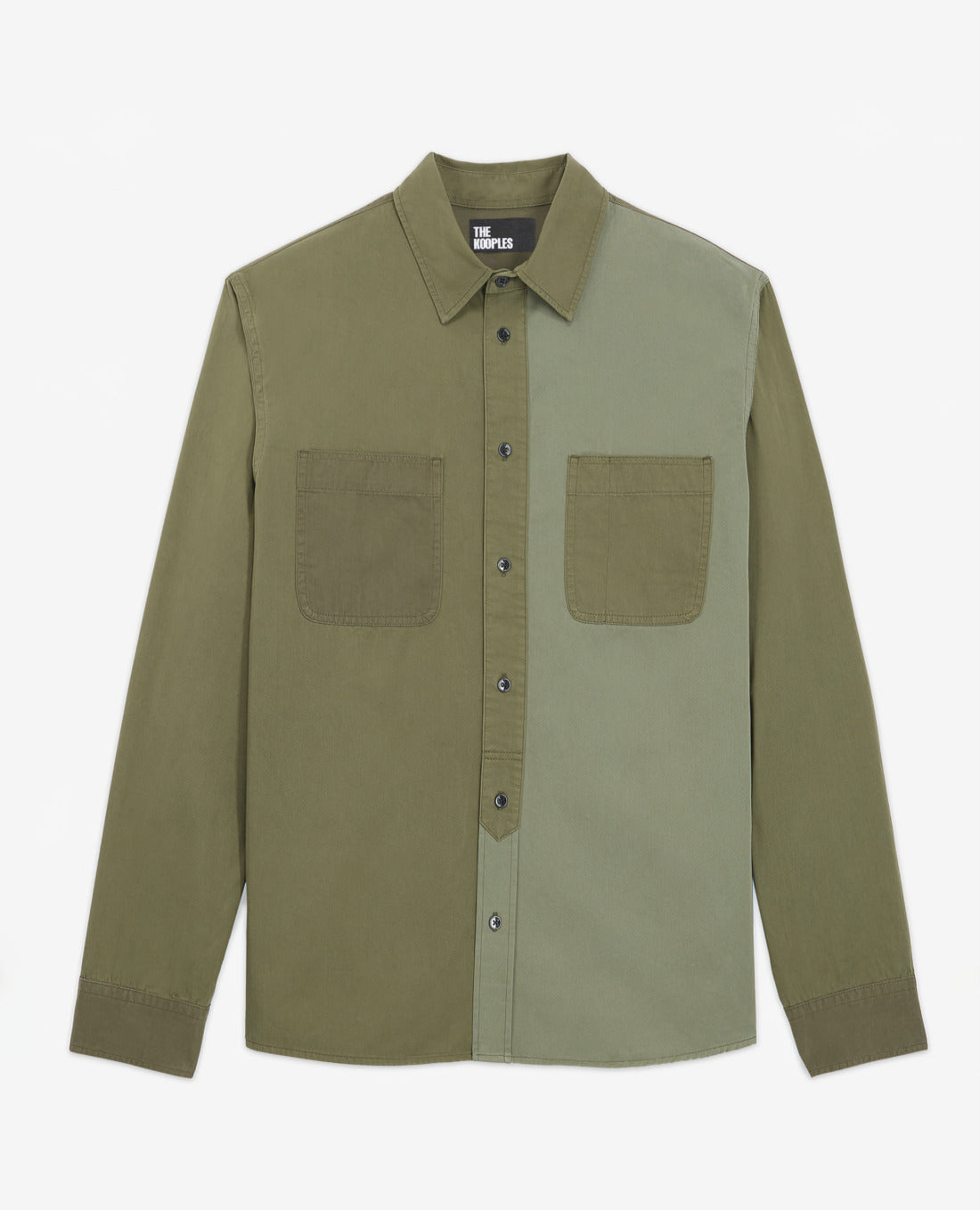 Khaki Classic Collar Patchwork Denim Shirt | Men | Olive Night