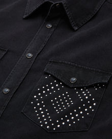 Studded Shirt With Classic Collar | Men | Black Washed