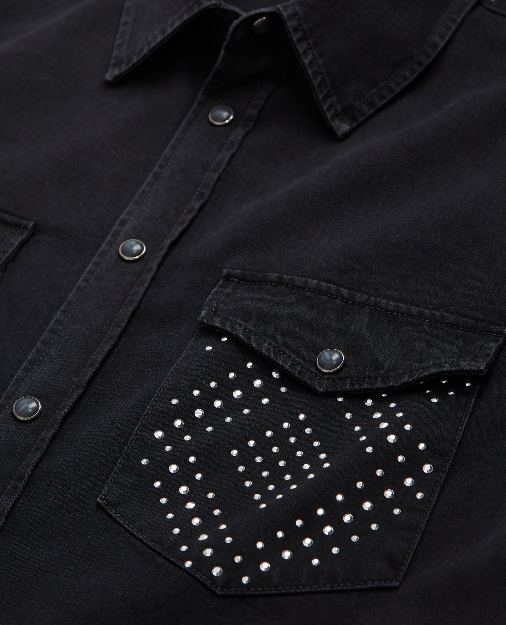 Studded Shirt With Classic Collar | Men | Black Washed