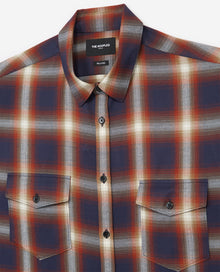 Blue And Check Cotton Shirt | Men | Black x Red x Yellow