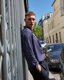 Classic Collar Polka Dot Printed Blue Shirt | Men | Navy x Offwhite