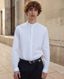 Collarless Shirt With Pearly Buttons | Men | White