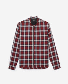 Collarless Zipped Check Shirt | Men | Red White