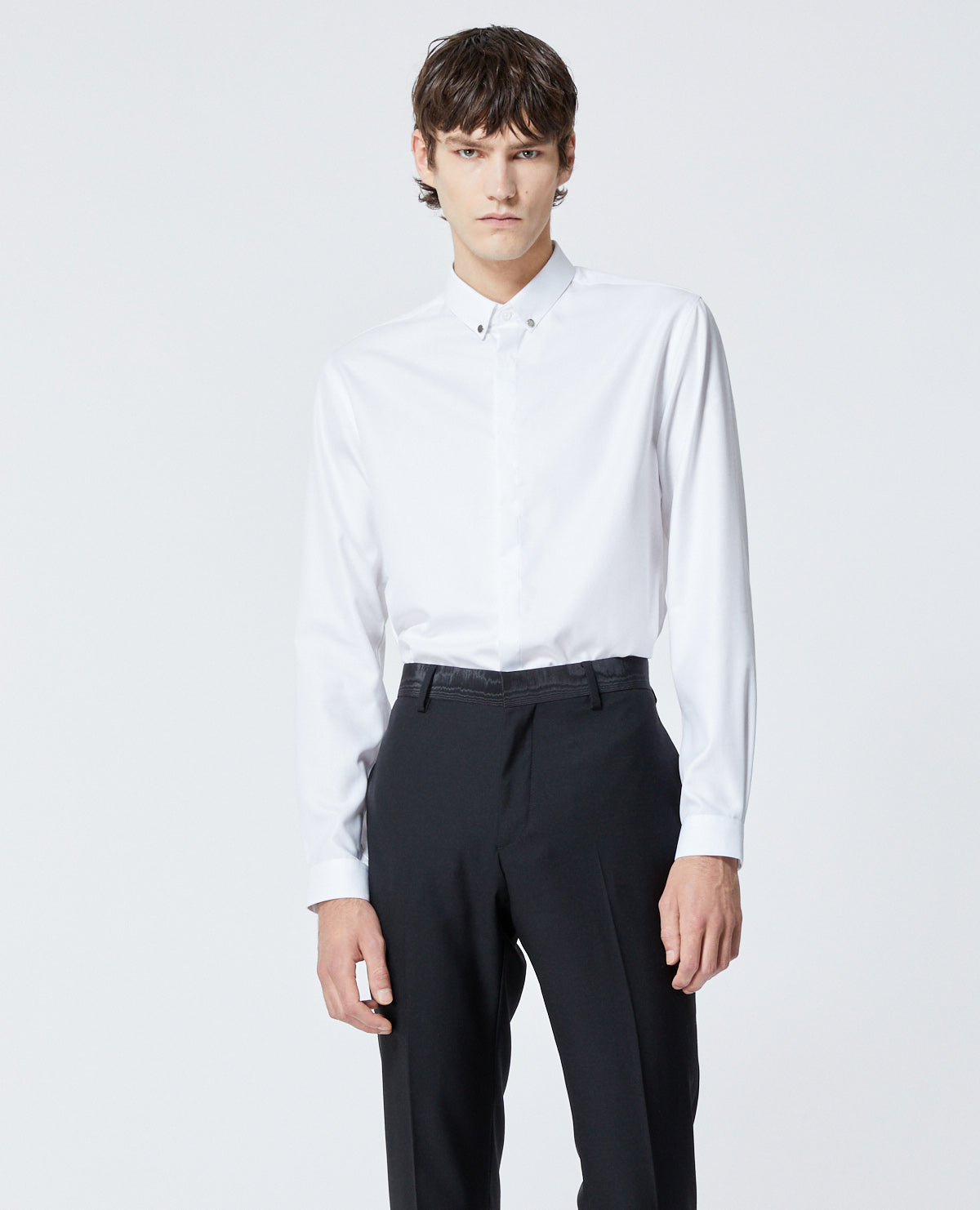 Cotton Shirt With Buttoned Collar | Men | White