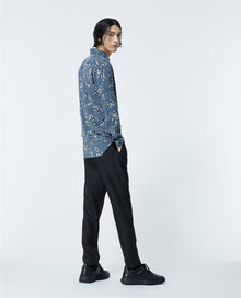 Blue-Gray Classic-Collar Shirt With Motif | Men | Blue Grey