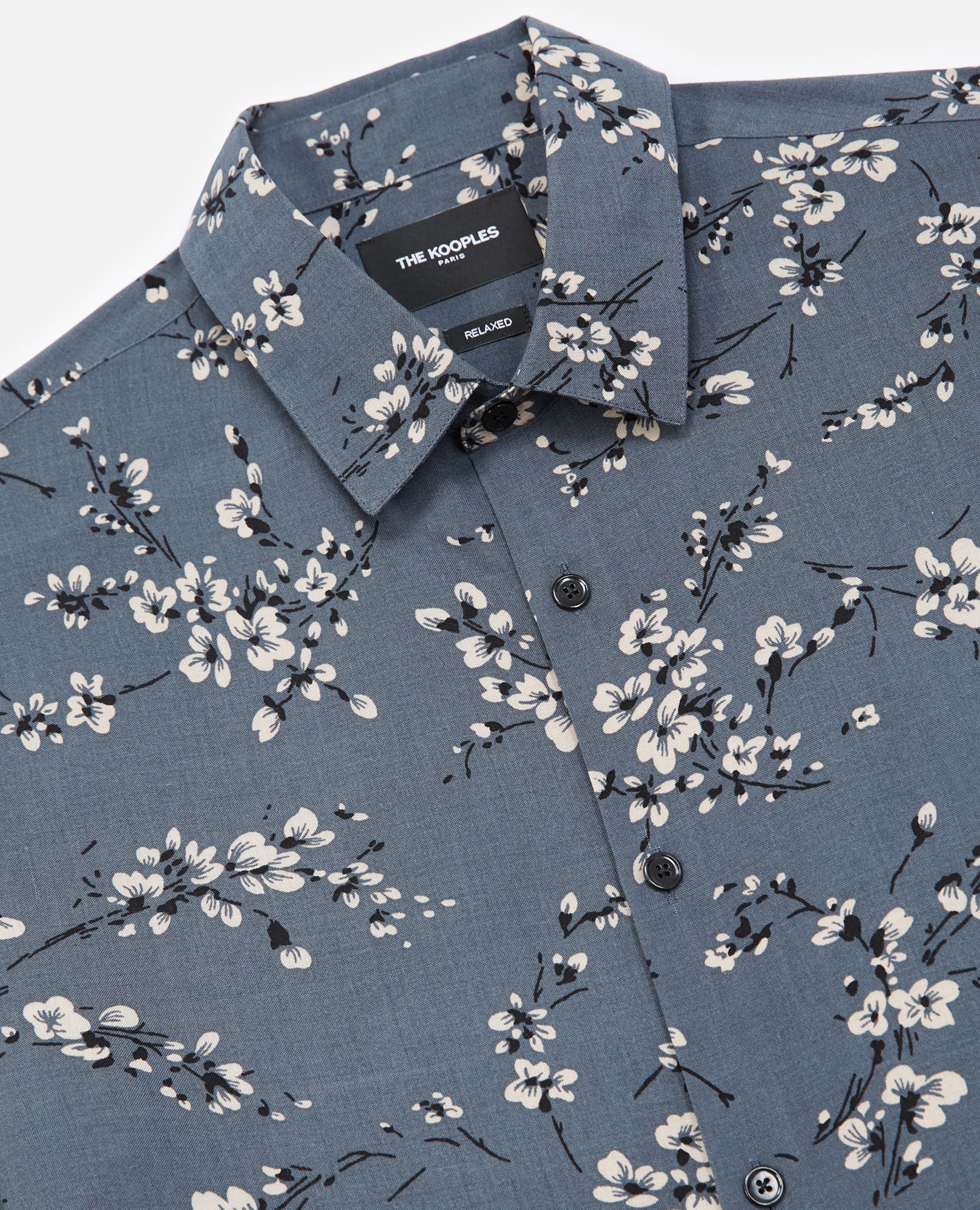 Blue-Gray Classic-Collar Shirt With Motif | Men | Blue Grey