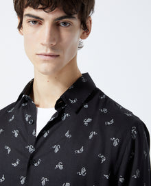 Classic-Collar Shirt With Motif | Men | Black x White