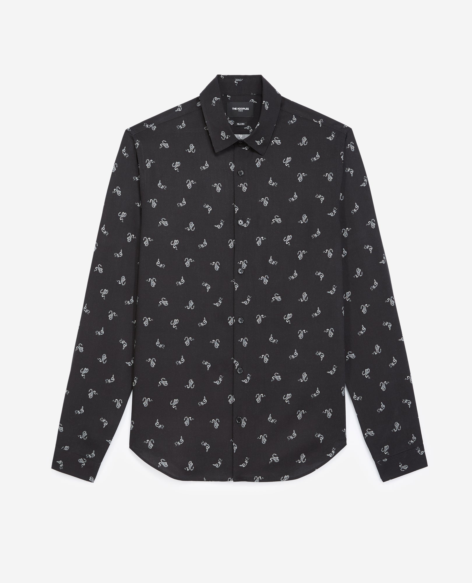 Classic-Collar Shirt With Motif | Men | Black x White