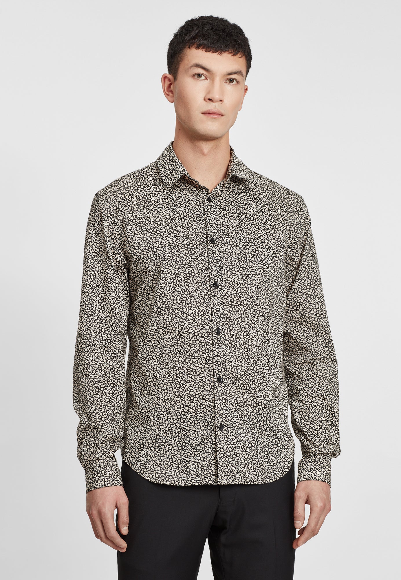 Beige Cotton Shirt With Motif | Men | Black