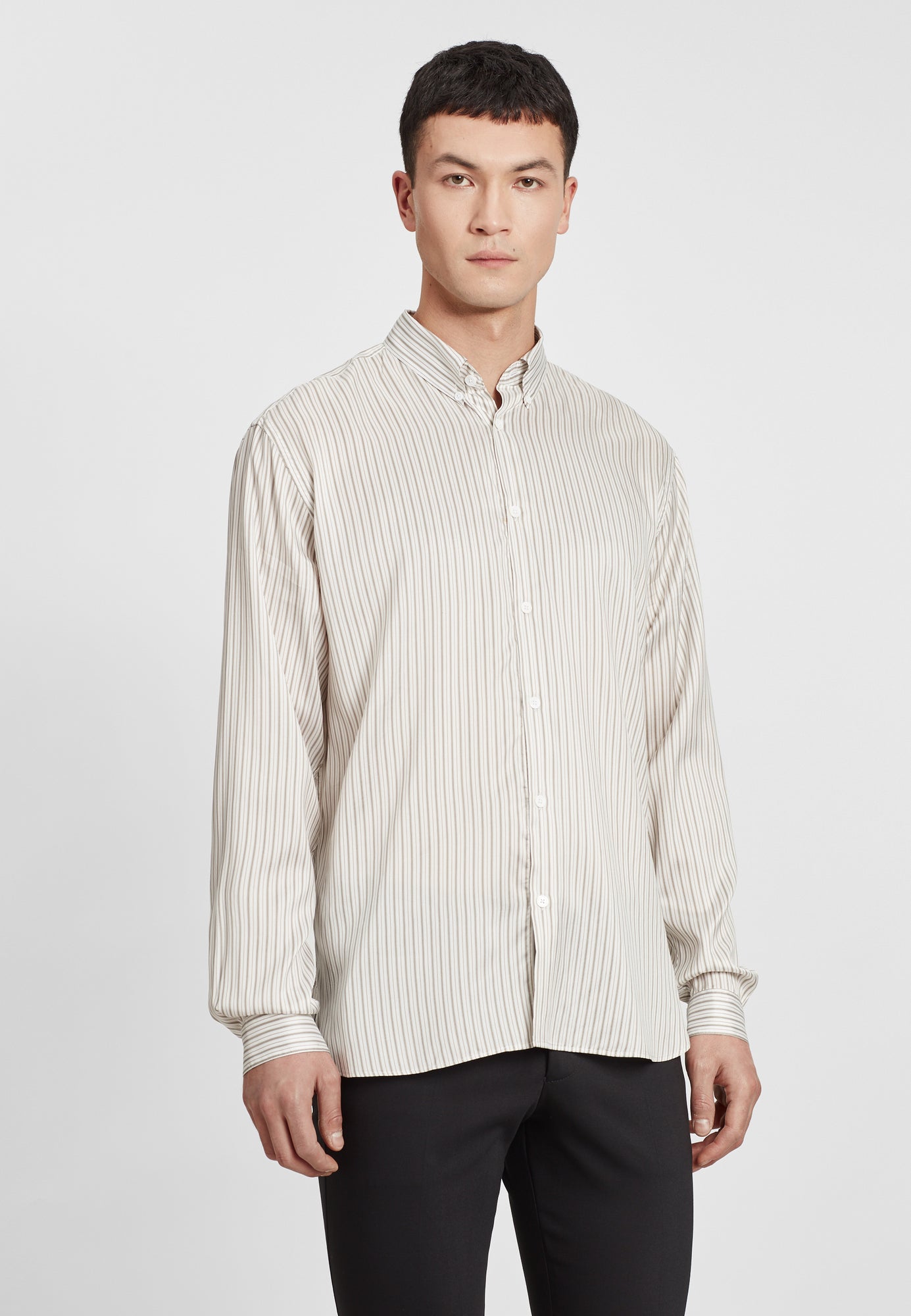 Printed Striped Silk Shirt | Men | Beige