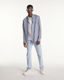 Buttoned Flowing Shirt With Stripes | Men | Night Blue x Bleu Ocean