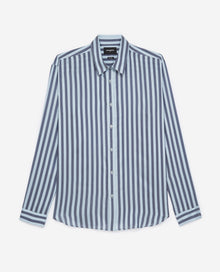 Buttoned Flowing Shirt With Stripes | Men | Night Blue x Bleu Ocean