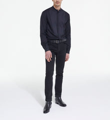 Cotton Shirt With Officer Collar | Men | Black