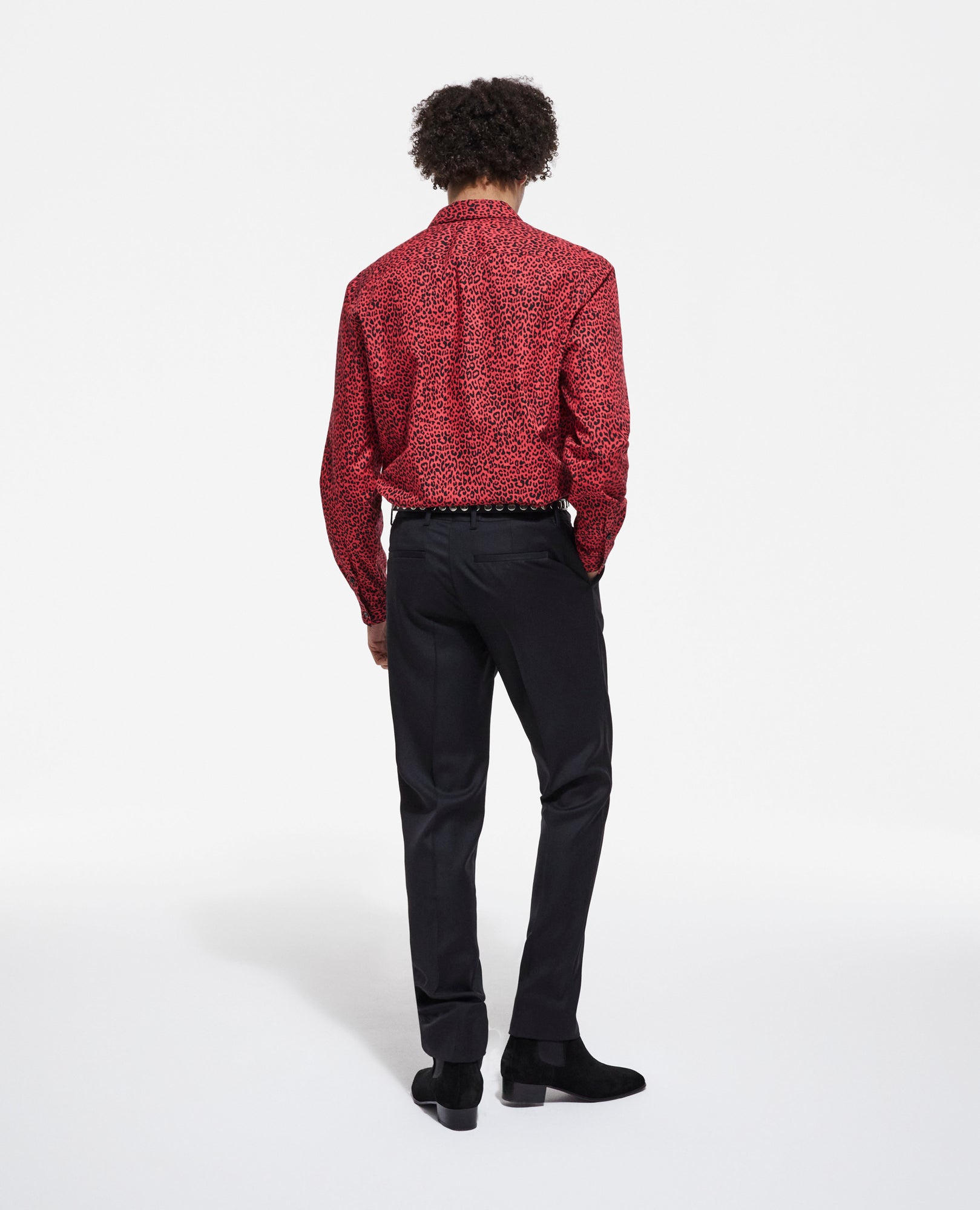 Leopard Print Shirt With Classic Collar | Men | Red x Black