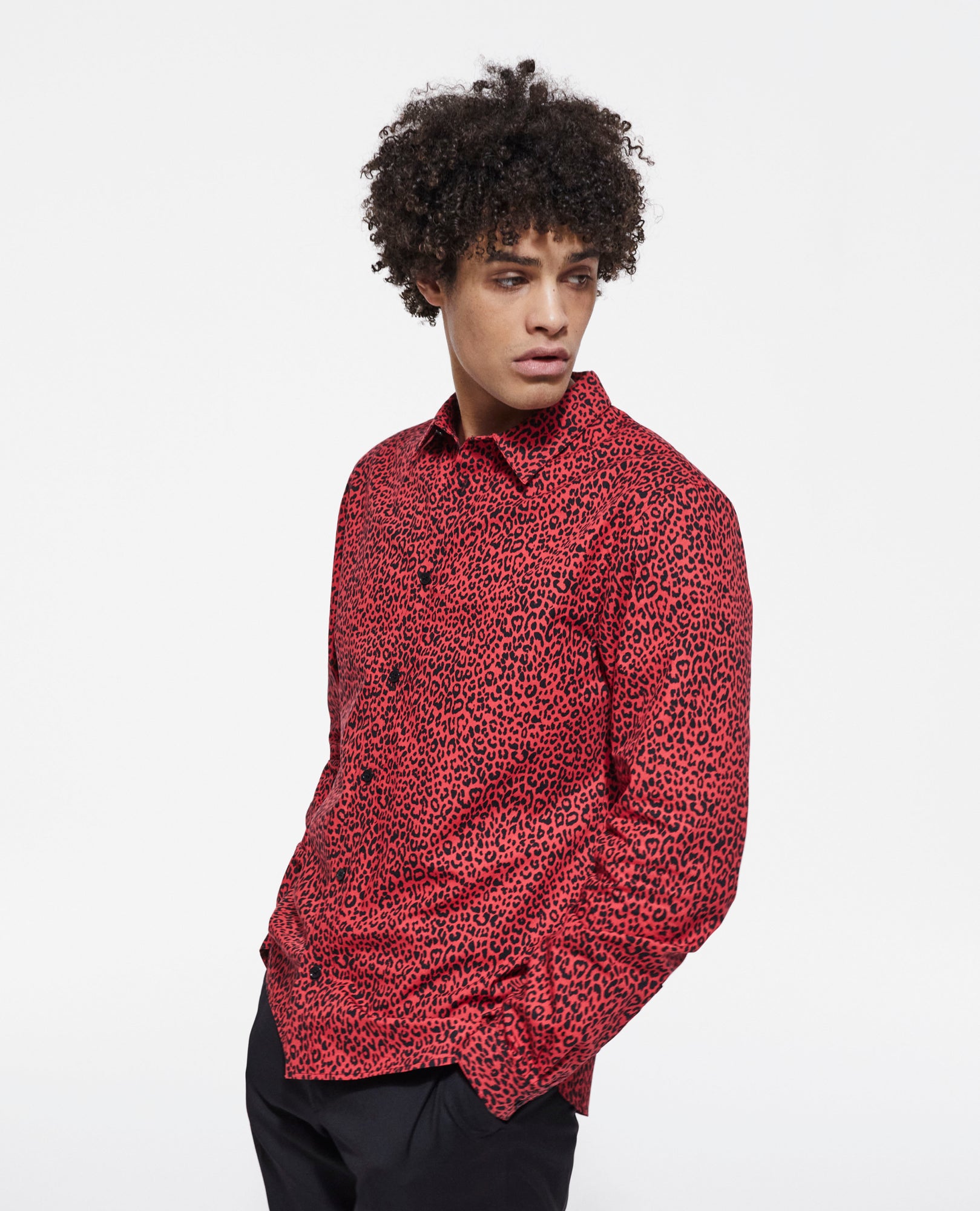 Leopard Print Shirt With Classic Collar | Men | Red x Black