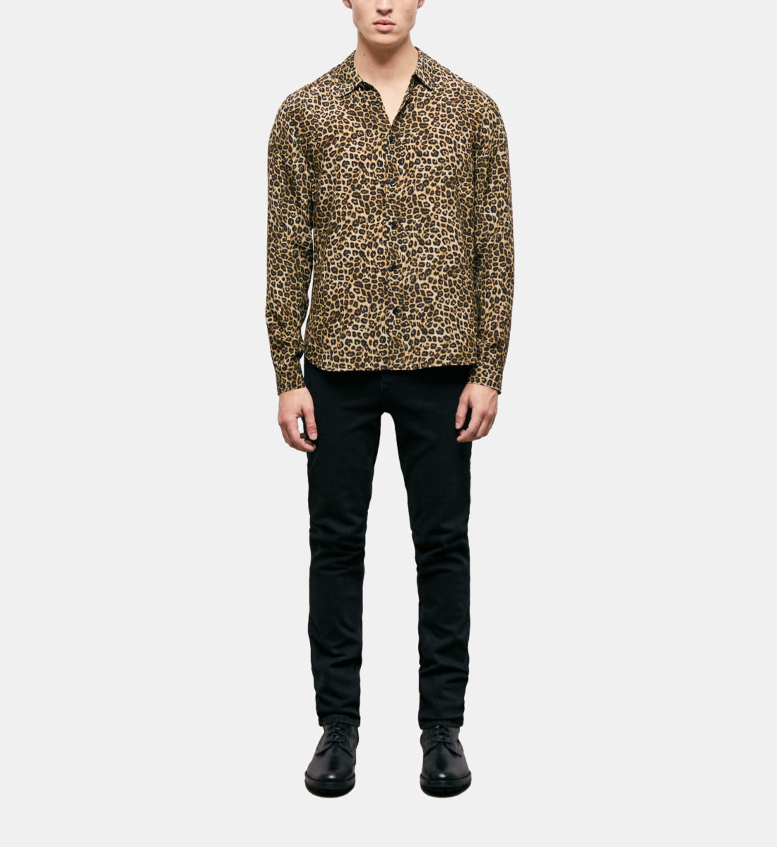 Print Silk Shirt With Classic Collar | Men | Leopard