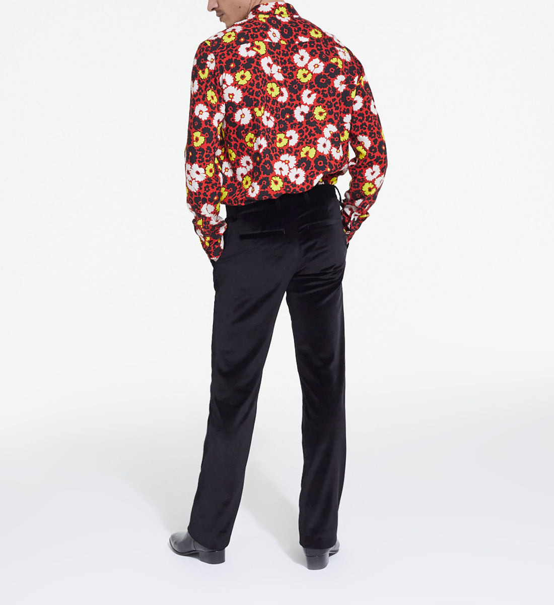 Floral Print Shirt With Classic Collar | Men | Multicolorlor x Red