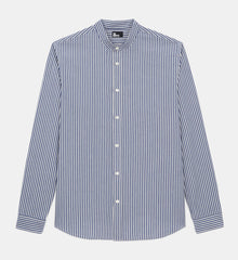 Blue-Striped Shirt With Officer Collar | Men | Blue White