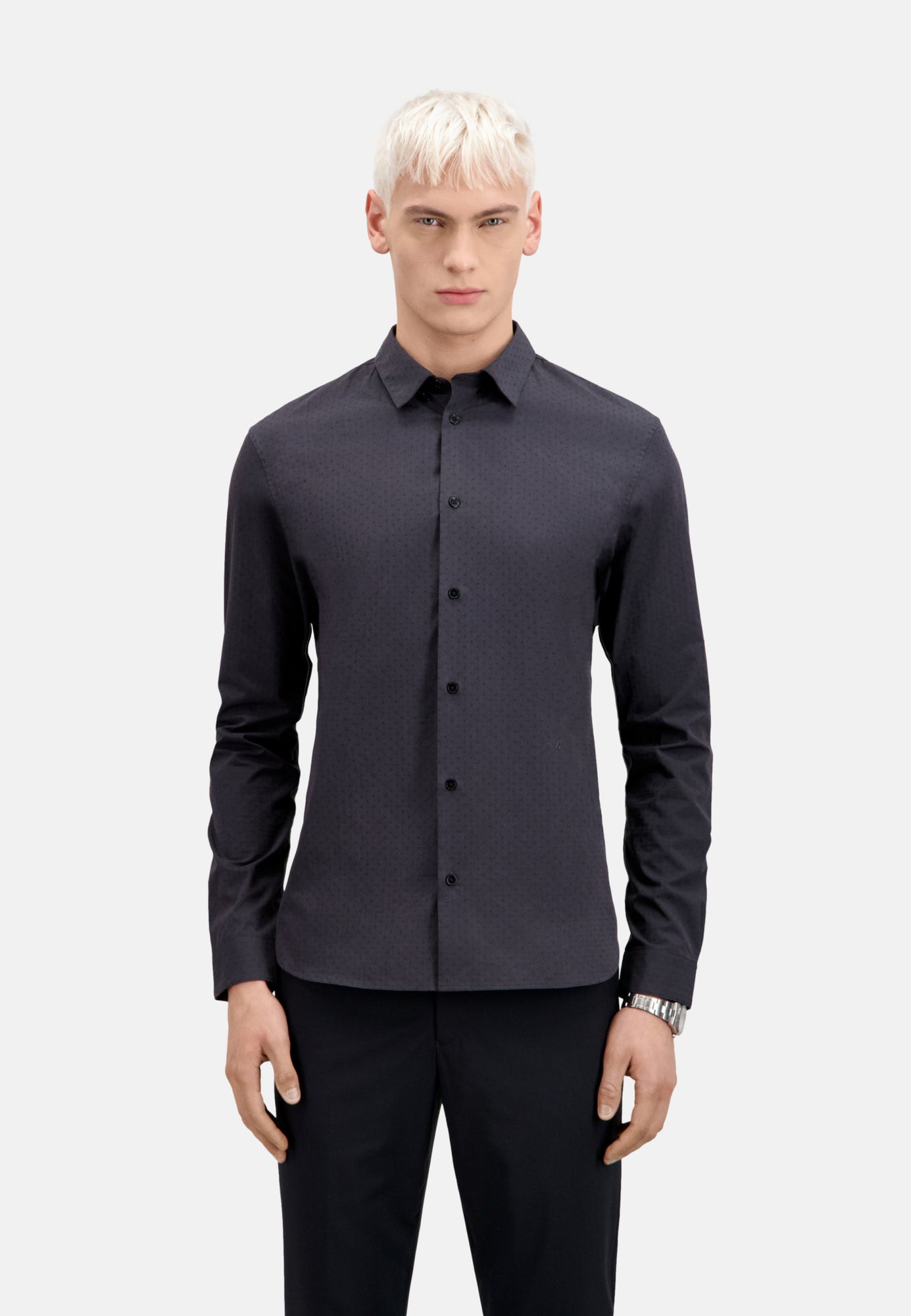 Charcoal Gray Shirt With Micro Patterns | Men | Black