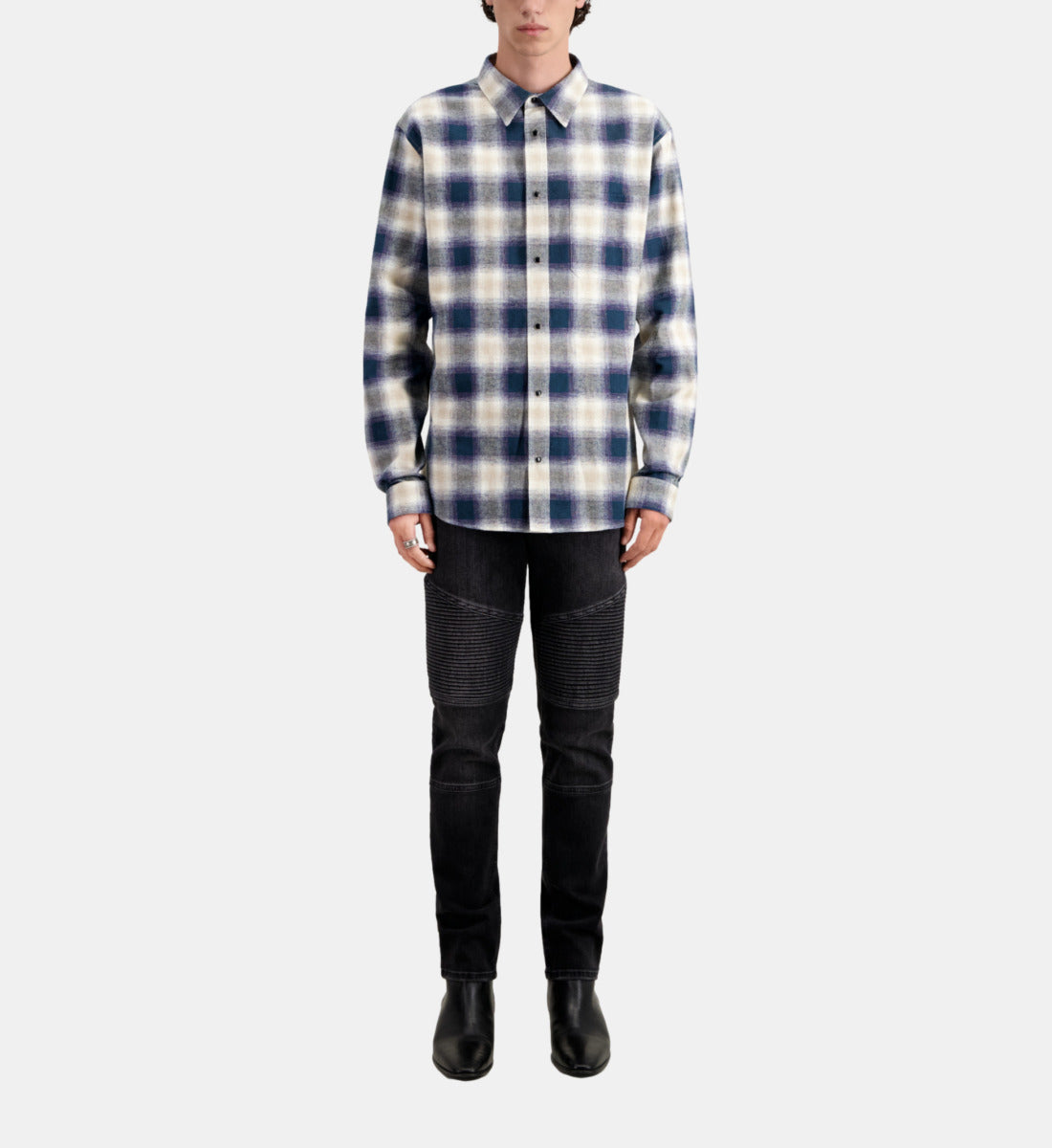 Blue And Checkered Overshirt | Men | Green x Navy x White