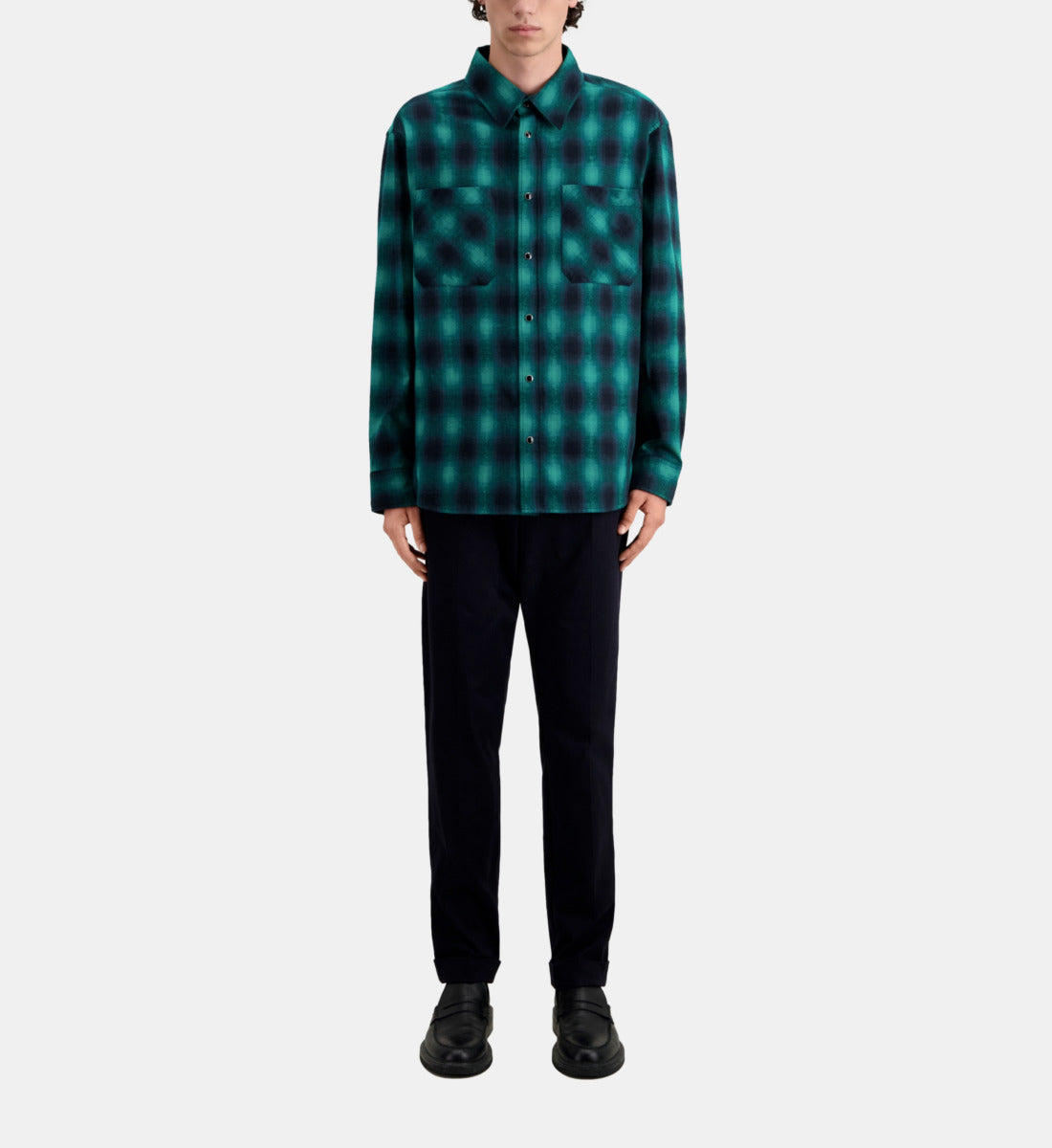 Checked Overshirt | Men | Black x Green