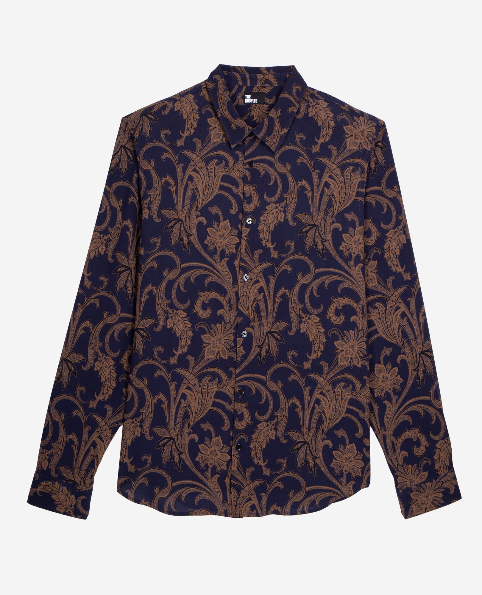 Printed Long Sleeve Shirt | Men | Navy x Brown