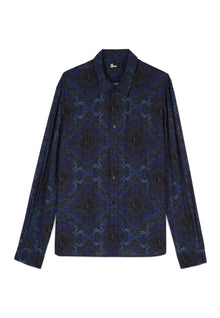 Black And Skull Paisley Print Long Sleeve Shirt | Men | Blue