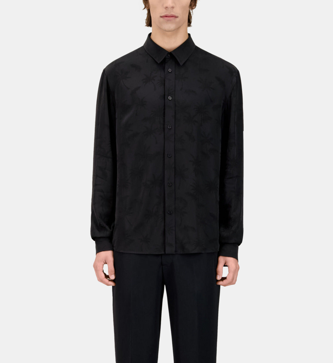 Jacquard Shirt With Palm Trees | Men | Black