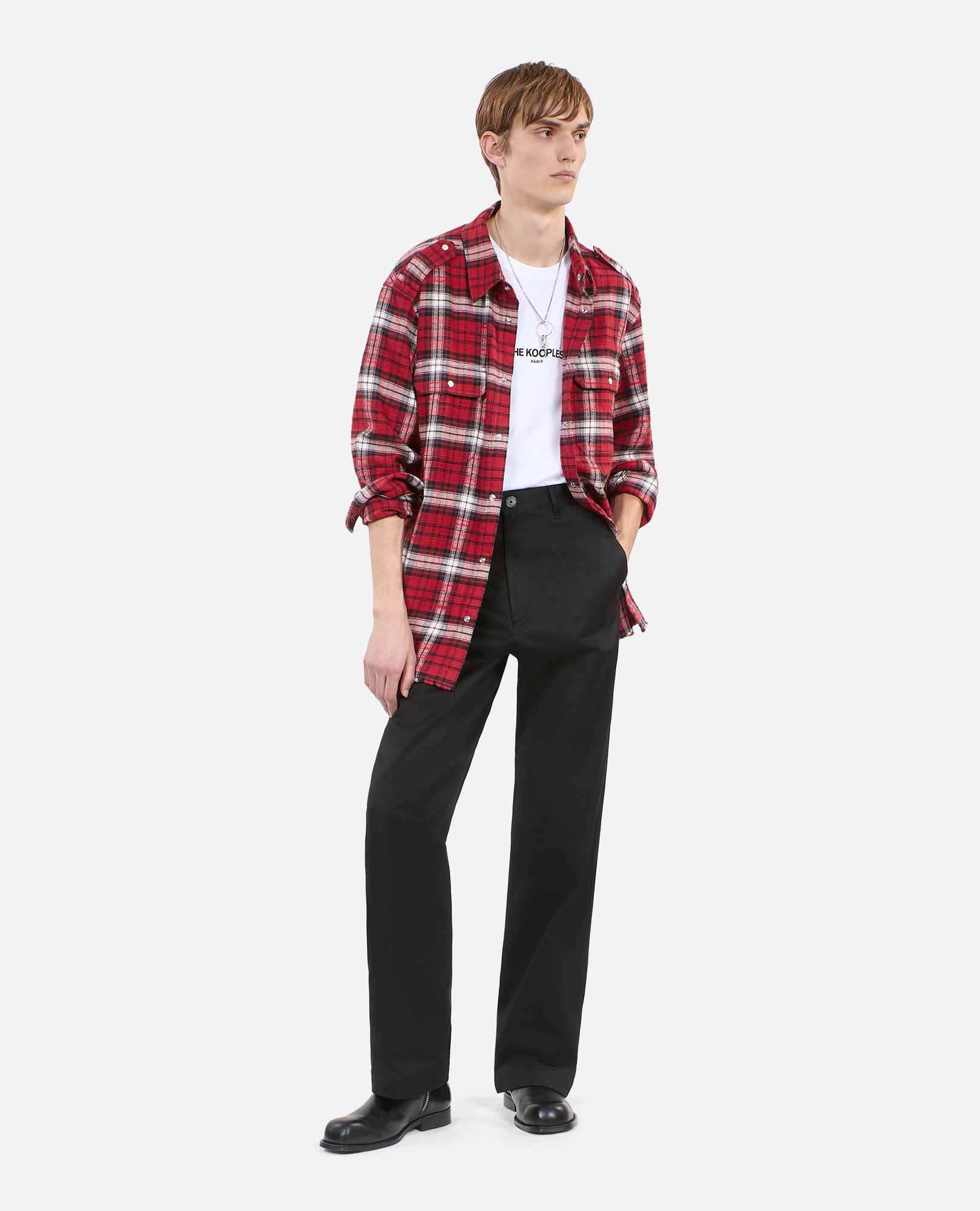 Checked Overshirt | Men | Black x Red x White