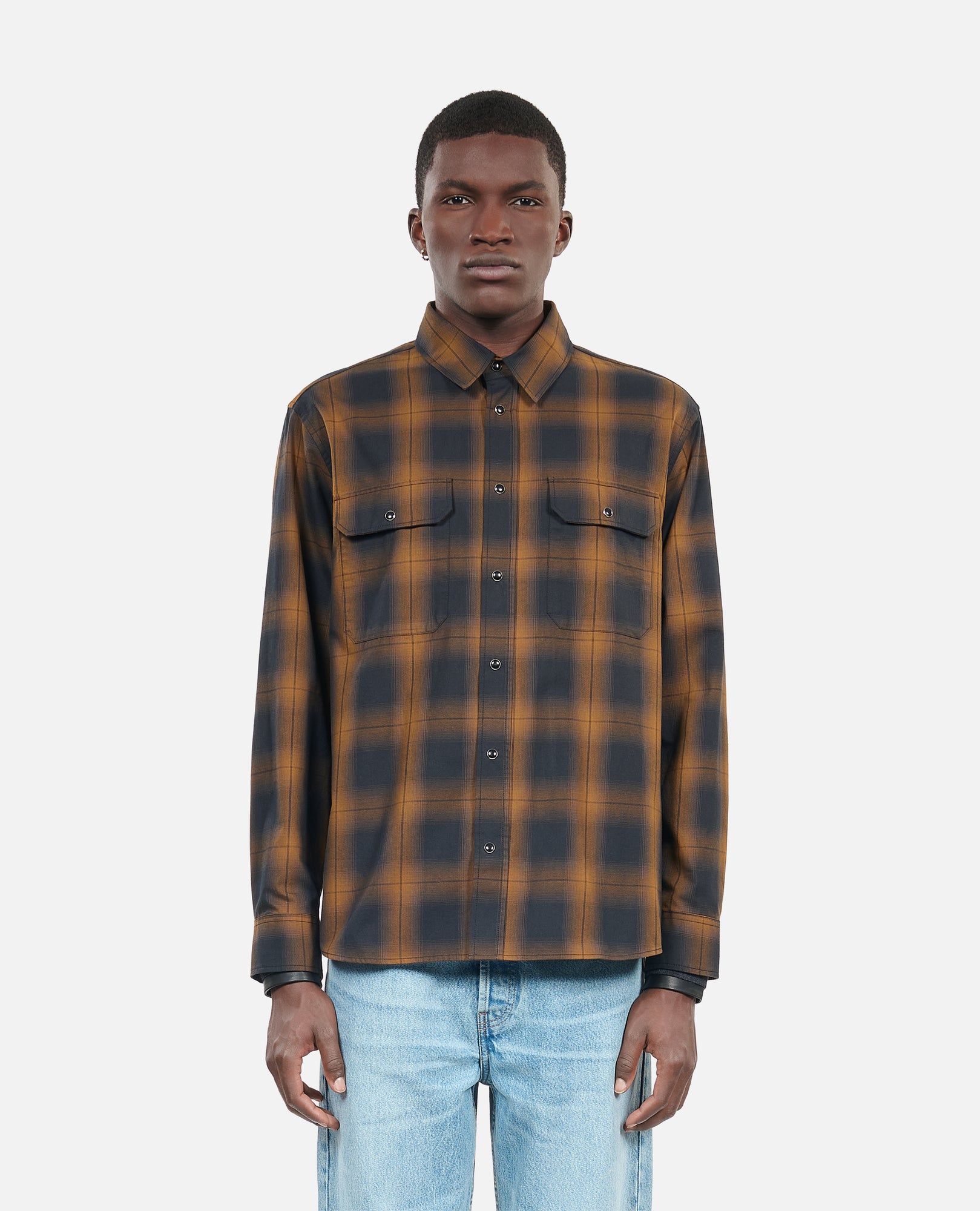 Black And Checked Overshirt | Men | Dark Brown