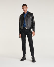 Leather Jacket With Belt And Zipper | Men | Black