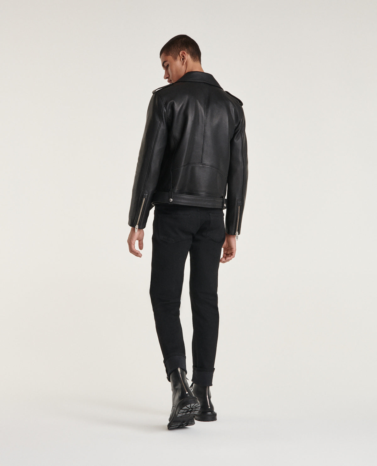 Leather Jacket With Belt And Zipper | Men | Black