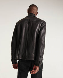 Smooth Leather Jacket Patch Pockets | Men | Black