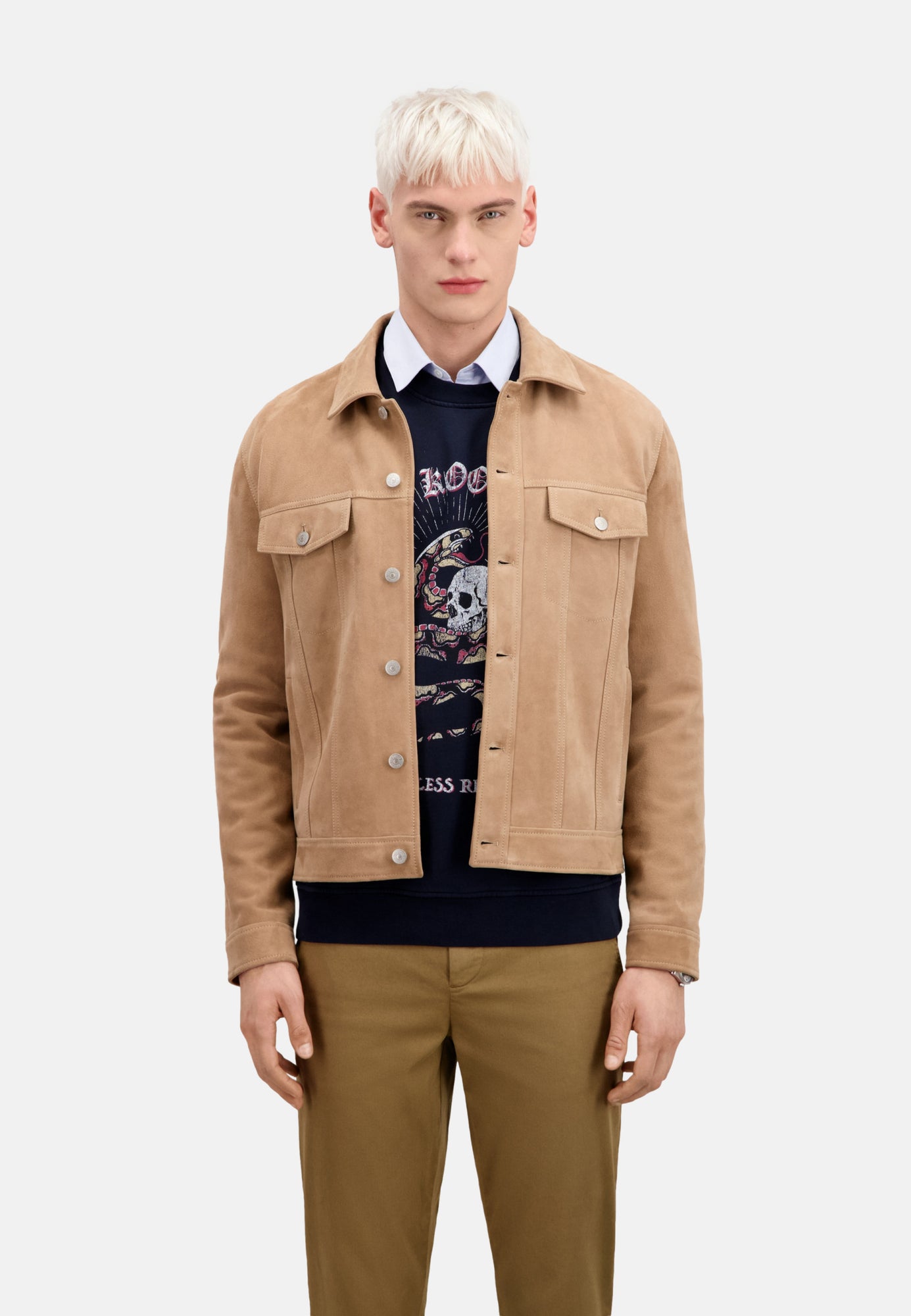 Suede Leather Jacket | Men | Beige