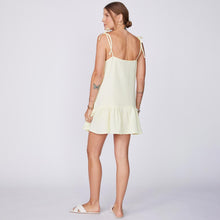 Back View of Model wearing the Gauze Sleeveless Easy Dress in Lemon