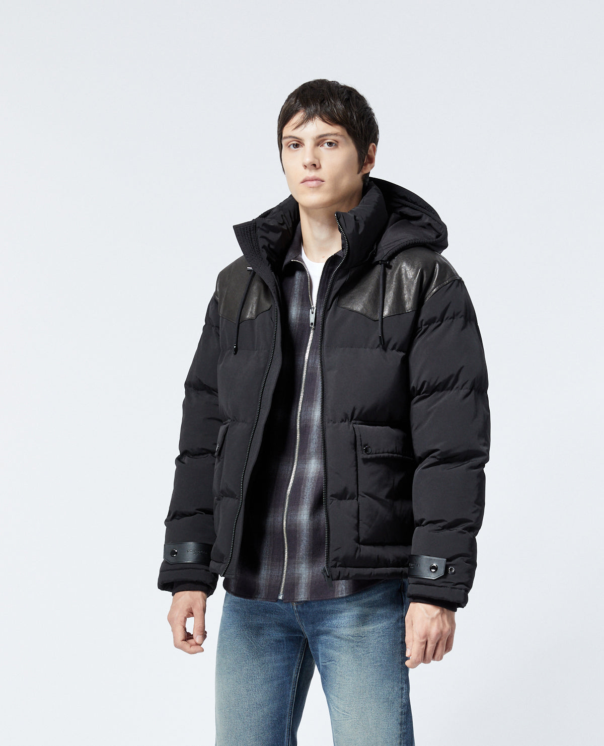 Quilted Puffer Jacket With Western Detail | Men | Black