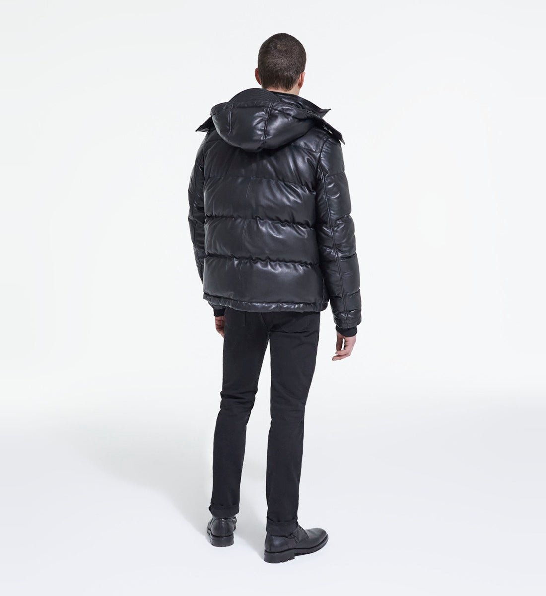 Leather Down Jacket With Straps | Men | Black