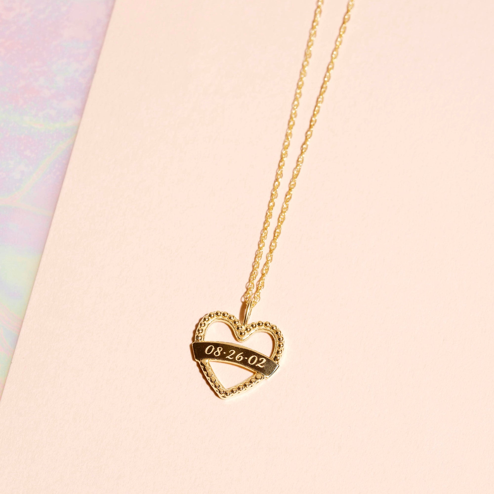 Heart On Your Sleeve Banner Necklace | 10K Solid Yellow Gold
