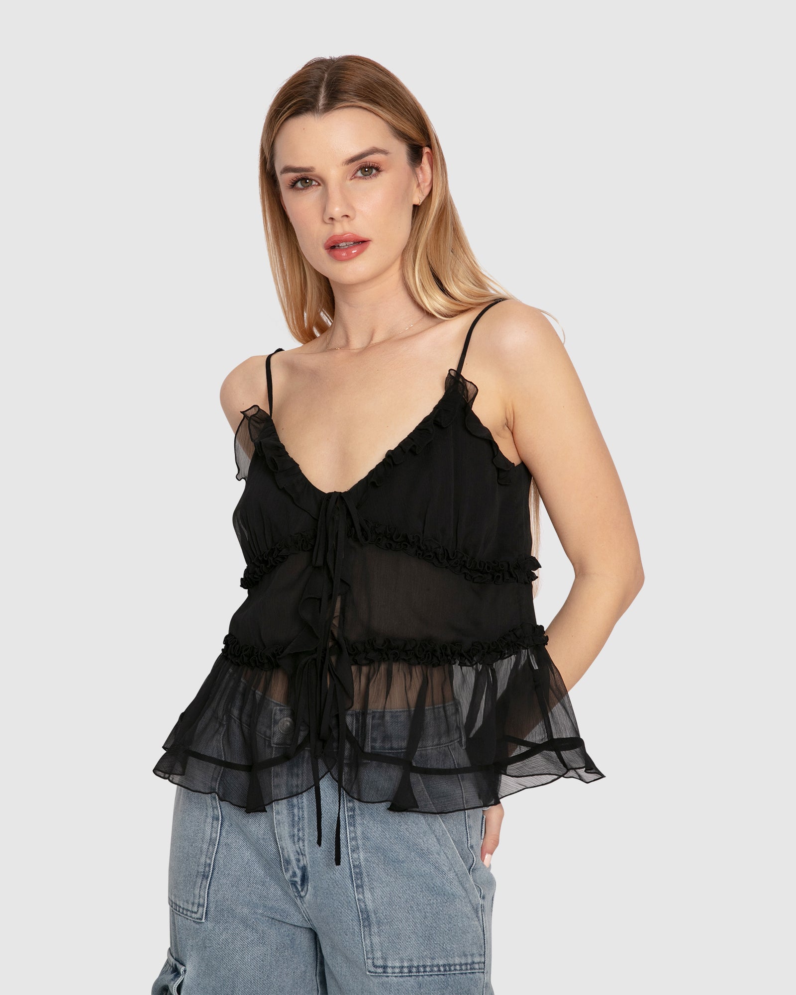 Women | Heart Of Glass Chiffon Cami | Black