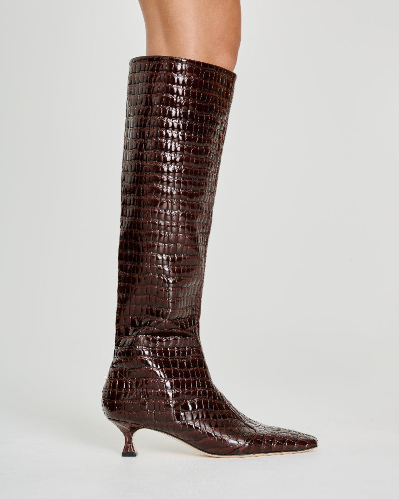 Maverick Calf Boot | Burgundy Crocodile
