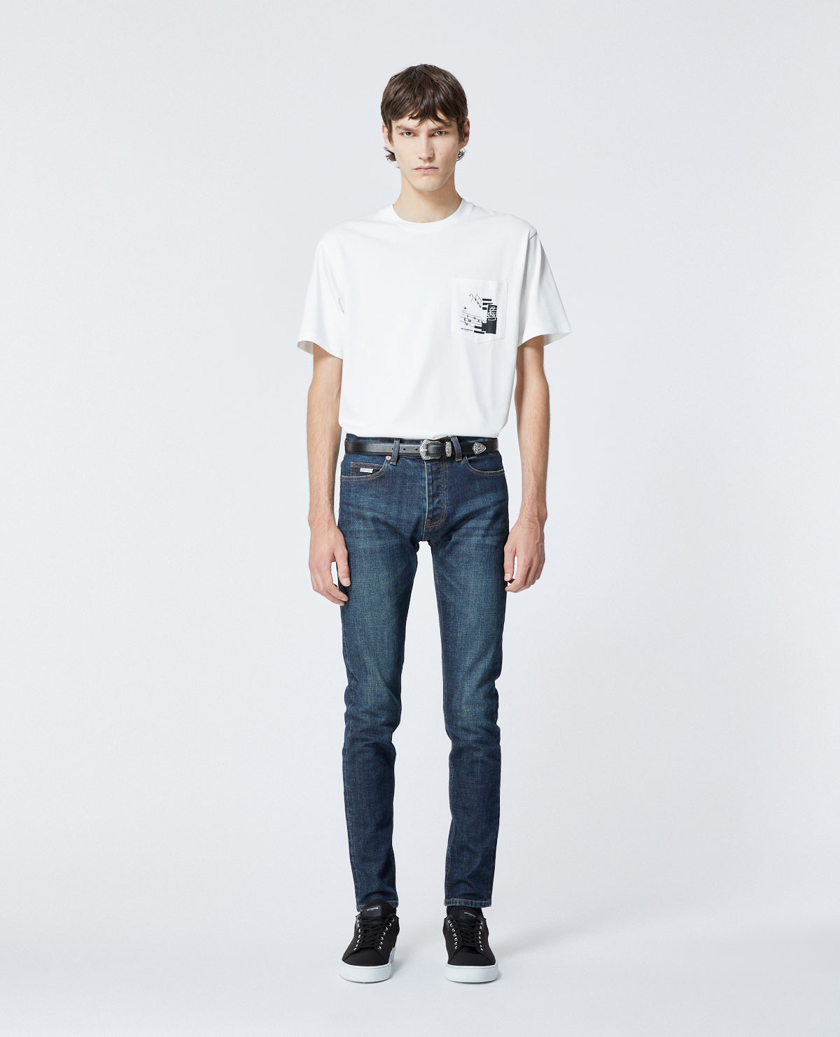 Slim-Fit Faded Jeans | Men | Dark Blue Denim