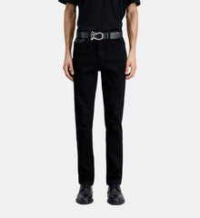 Slim Jeans With Leather Pocket | Men | Black