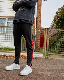 Burgundy, Technical Fabric Joggers With Contrasting Bands | Men | Black x Red