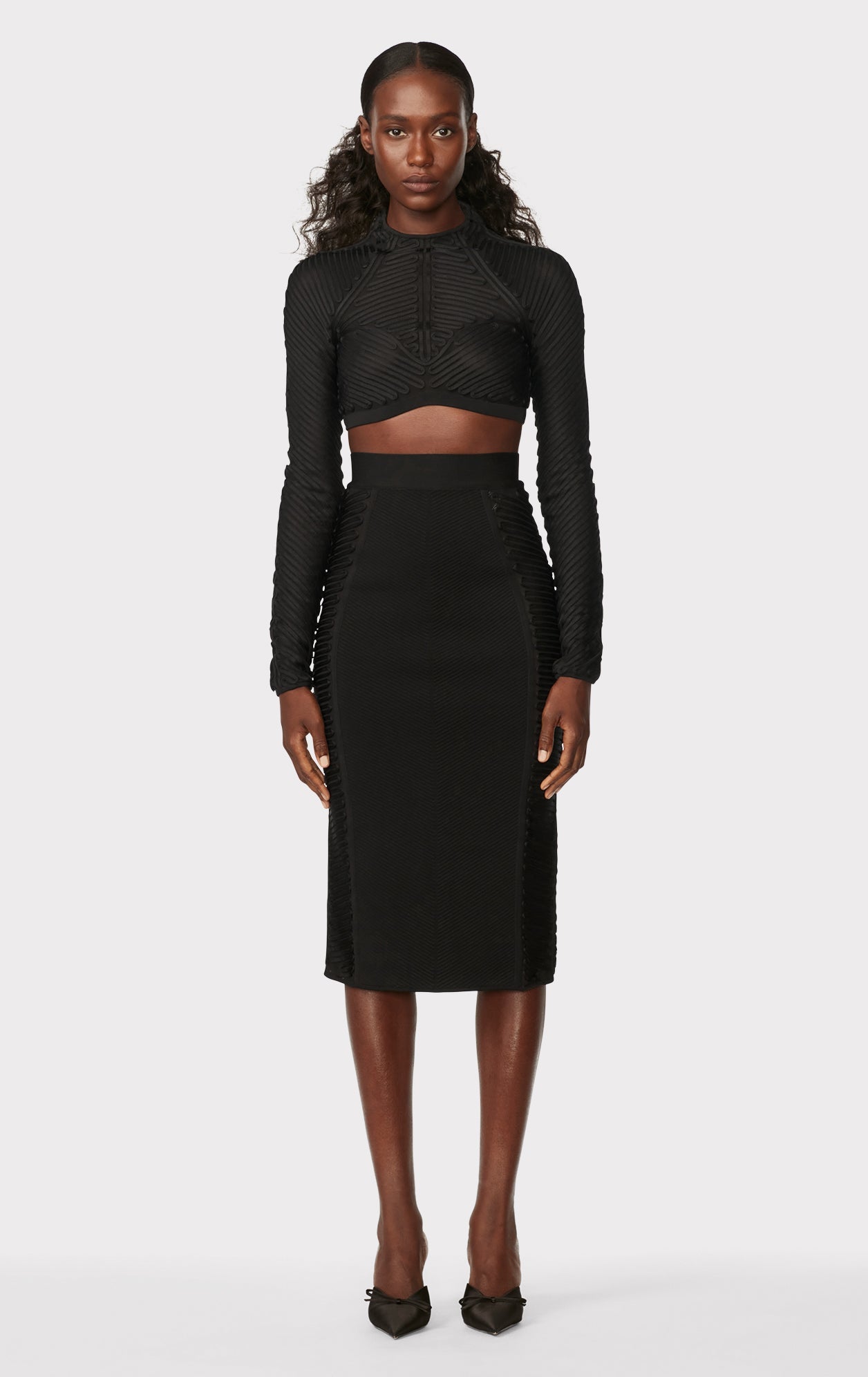 Hervé Léger X Law Roach Ribbon Embroidered Midi Skirt | Black