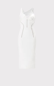 Hervé Léger X Law Roach Layered Sheer Intarsia Midi Dress | Alabaster