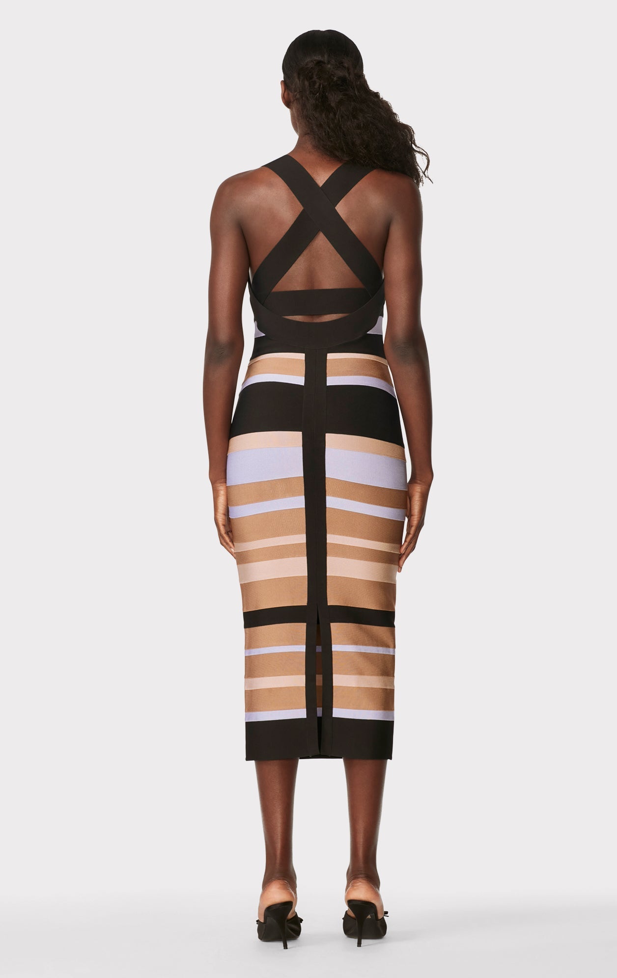 Hervé Léger X Law Roach Striped Bandage Midi Dress | Honey Multi