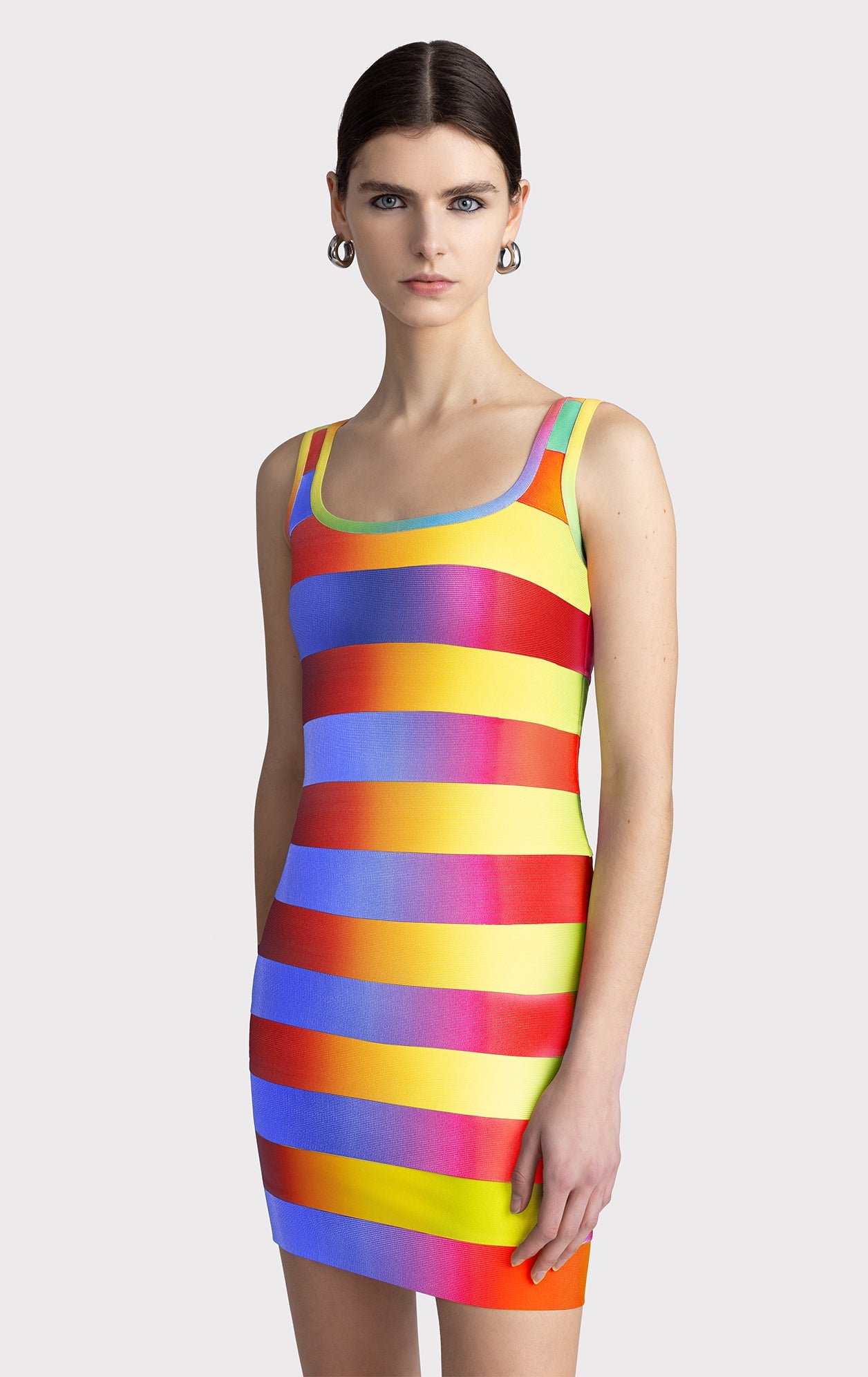 Rainbow Bandage Scoop Tank Mini Dress | Rainbow Multi