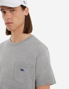 Mens | Navy Fox Patch Classic Pocket Tee-Shirt | Grey Melange