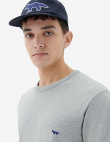 Mens | Navy Fox Patch Classic Pocket Tee-Shirt | Grey Melange
